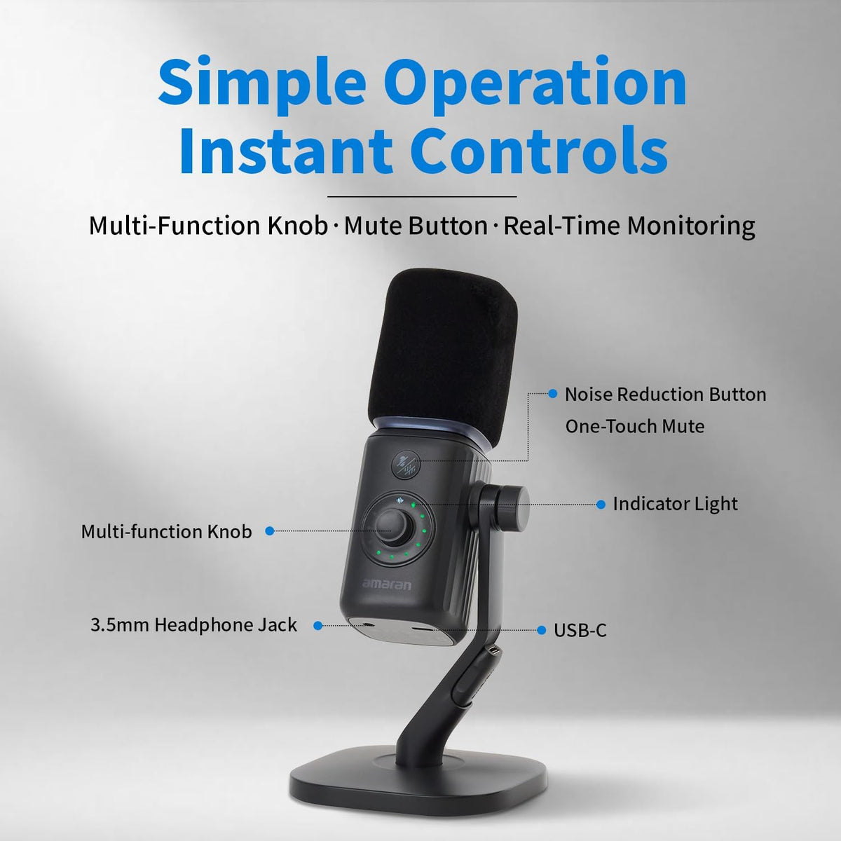 Amaran Mic Desktop Stand Kit Wireless Microphone,AI Noise Reduction, USB-C NPU+DSP Dual-Chip AI Denoising, Studio Sound, Built-in Sound Card, Plug & Play, One-Knob Control, App Control 50m Charcoal