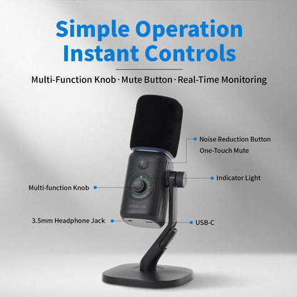 Amaran Mic Desktop Stand Kit Wireless Microphone,AI Noise Reduction, USB-C NPU+DSP Dual-Chip AI Denoising, Studio Sound, Built-in Sound Card, Plug & Play, One-Knob Control, App Control 50m Charcoal