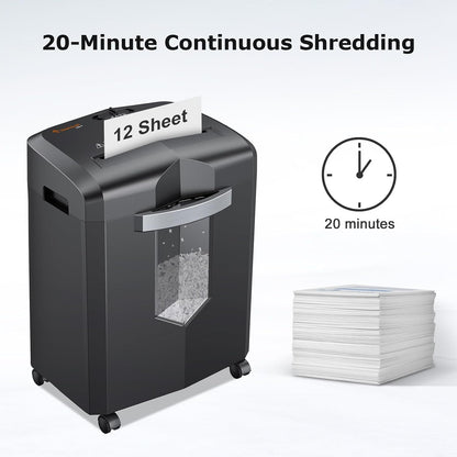 bonsaii 12-Sheet Micro Cut Paper Shredder | P-4 High Security, Jam-Proof Heavy Duty Shredder with 4.2-Gallon Pullout Bin & Casters for Home Office