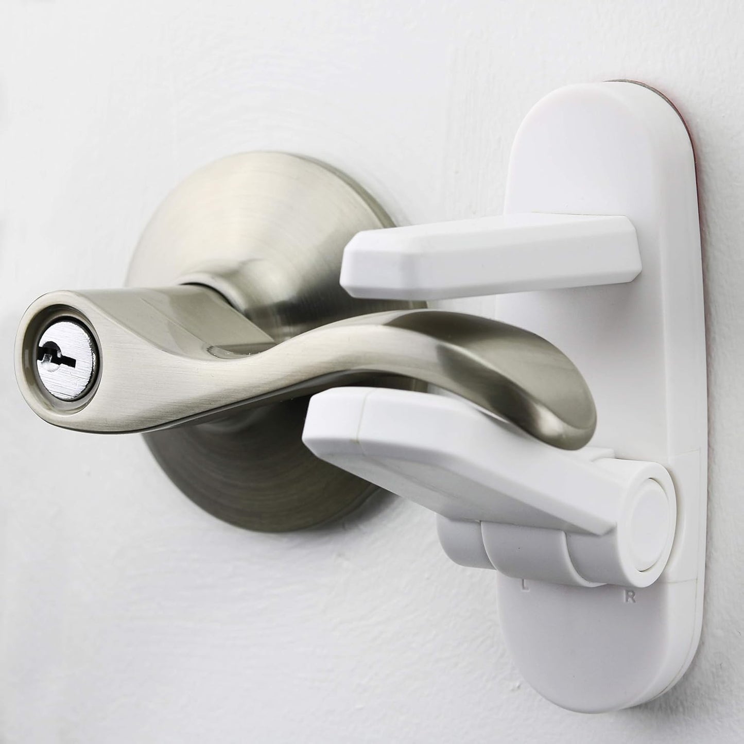 Wappa Baby Door Lever Lock 2 Pack, Childproof Door Handle Lock, Toddler Safety Lock, One-Hand Adult Operation, ABS with 3M Adhesive