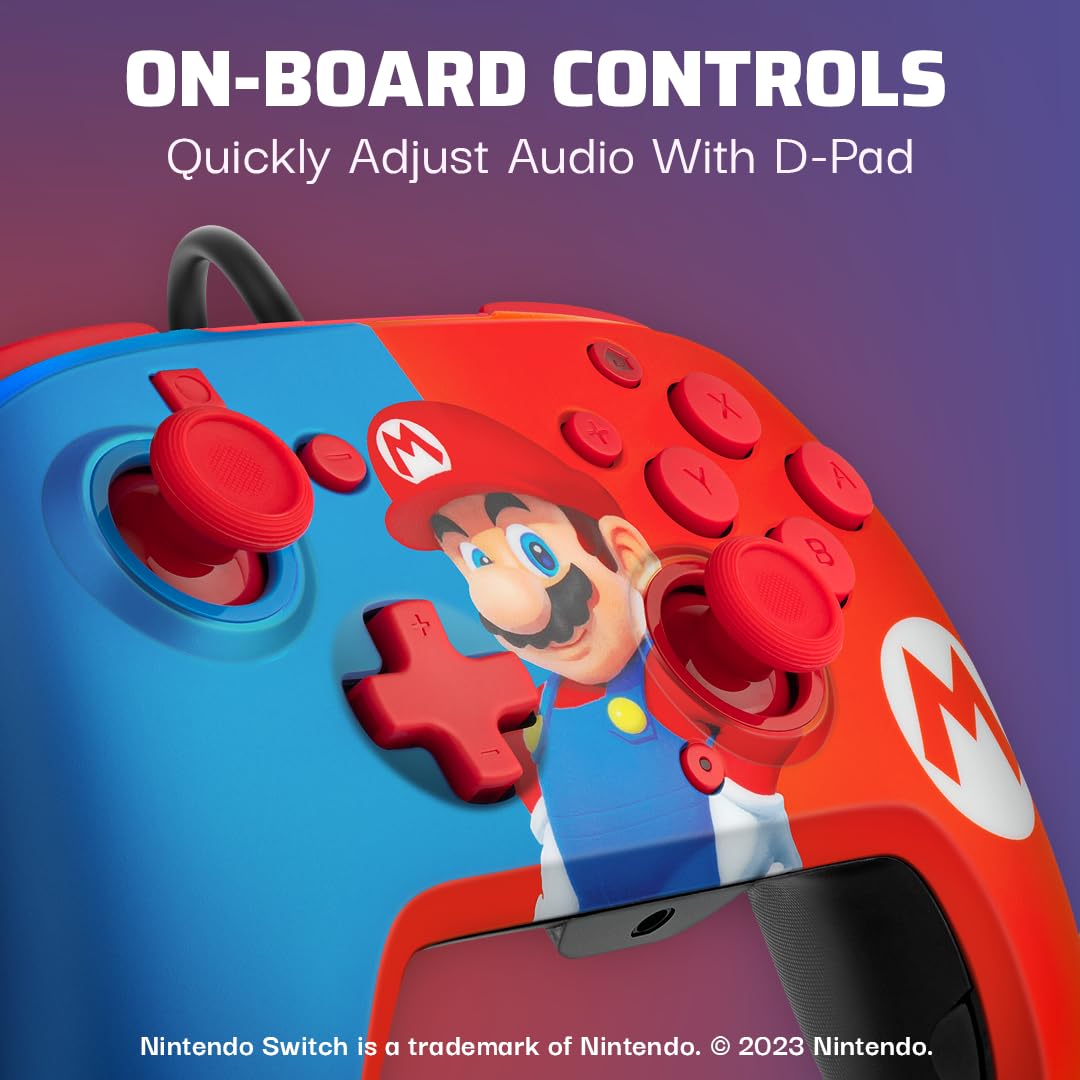 PDP Gaming Bundle Kit: AIRLITE Wired Headset with Mic + REMATCH Wired Pro Controller, Officially Licensed Nintendo Switch/Lite/OLED, Super Mario Dash (Red & Blue)
