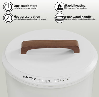 SAMEAT Heated Towel Warmers for Bathroom - Large Towel Warmer Bucket, Wood Handle, Auto Shut Off, Fits Up to Two 40"X70" Oversized Towels, White