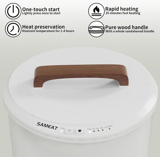 SAMEAT Heated Towel Warmers for Bathroom - Large Towel Warmer Bucket, Wood Handle, Auto Shut Off, Fits Up to Two 40"X70" Oversized Towels, White