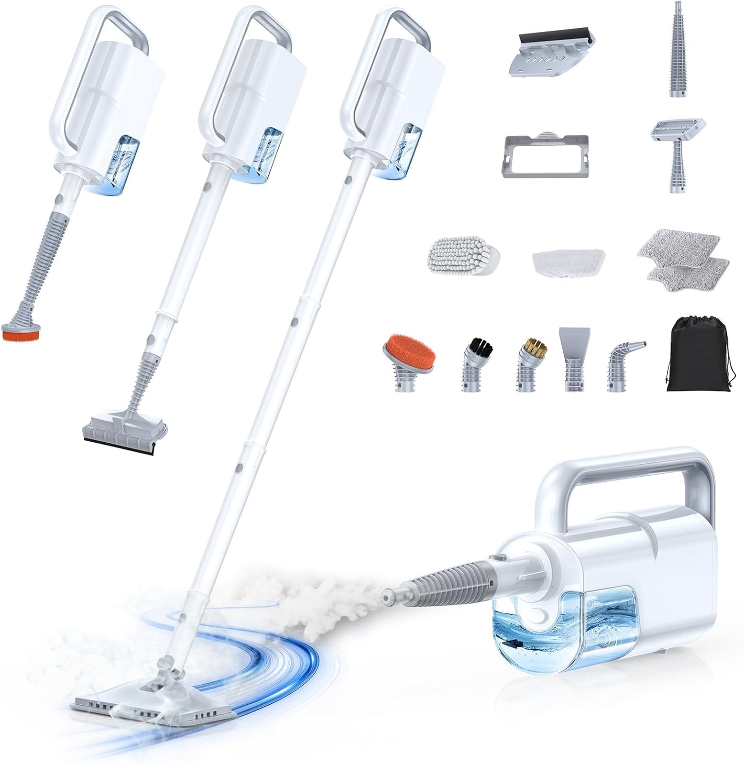 Steam Cleaner, 10-in-1 Detachable Handheld Steam Mop for Multi-Surface 350ml Tank,10s Heat-Up,248°F Steam Cleaner,2-Level Control,Swivel Head for Carpet,Floor,Tiles,BBQ grill,Car Accessories