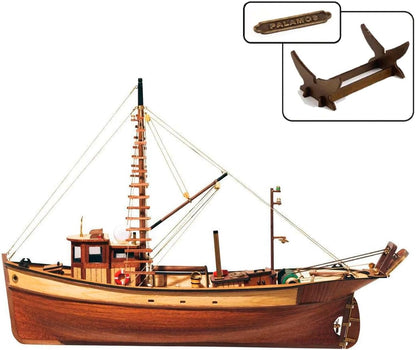 OcCre Palamos Mediterranean Fishing Boat Model Kit, 1:45 Scale Wooden Ship Model, Beginner Level, Model Only – No Paint, Display Stand Included