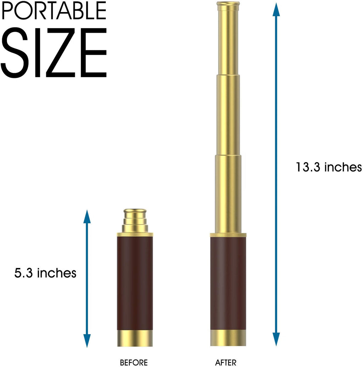 SSZS Pirate Spyglass Telescope with Pocket Compass, 25x30 Zoomable Collapsible Brass Monocular, Handheld Waterproof Telescope for Bird Watching, Hiking & Travel