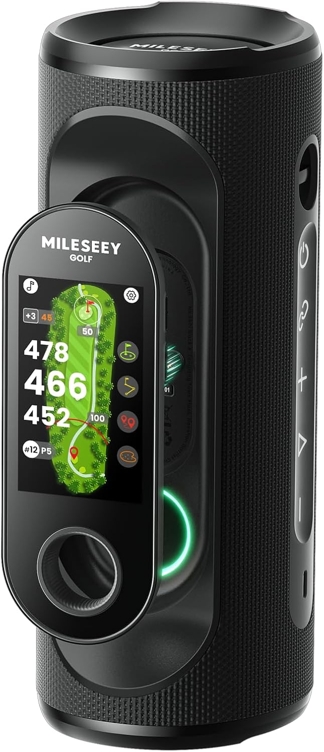 MiLESEEY GeneSonic Pro Golf GPS Speaker with 43K+ Courses No-Subscription Detachable GPS Handheld Rangefinder, MagLock, Color Touchscreen, Visual & Audible Yards, Layup/FCB/Hazard, 15H Battery, IP67