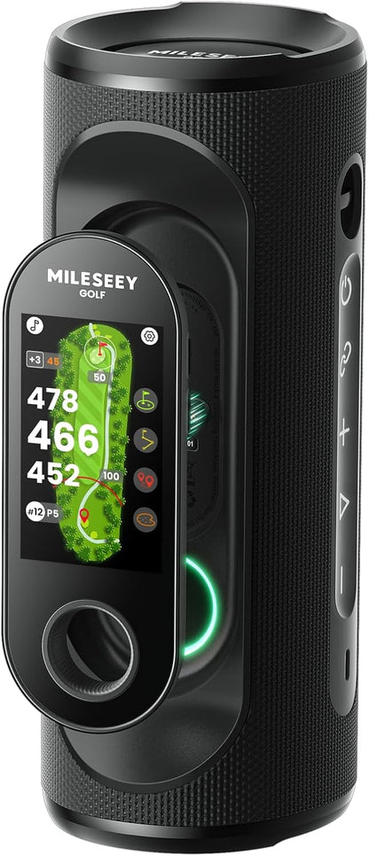 MiLESEEY GeneSonic Pro Golf GPS Speaker with 43K+ Courses No-Subscription Detachable GPS Handheld Rangefinder, MagLock, Color Touchscreen, Visual & Audible Yards, Layup/FCB/Hazard, 15H Battery, IP67