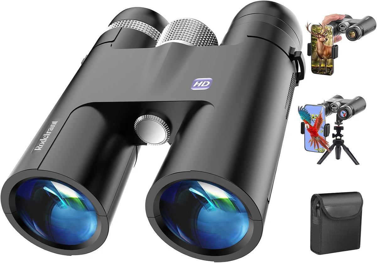Rodcirant 18x50 Professional Binoculars for Adults, Large View Waterproof Binoculars with BAK4 Prism, Phone Adapter & 360° Tripod for Bird Watching, Hiking & Sports