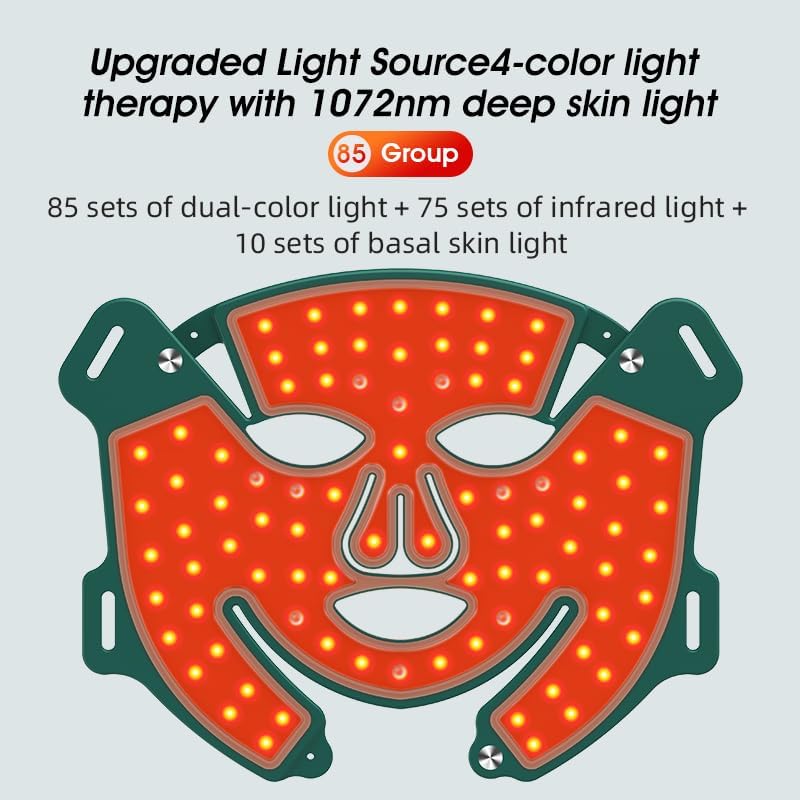 MEGELIN Wireless LED Light Therapy Mask with 4 Targeted Light - FDA Cleared 4D Contoured Full Forehead & Chin Coverage, Wireless One-Touch Control Hands-Free Facial Mask, Gift for Women/Wife/Mom