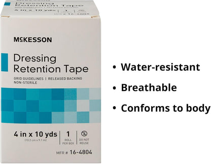 McKesson Dressing Retention Tape, Non-Sterile, White, 4 in x 10 yd, 24 pk