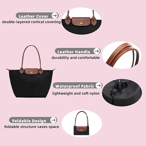 HyperionFlo Essentials Women's Nylon Tote Bag, Large Capacity Waterproof Shoulder Bags, Spacious Handbag with Metal Zipper & Compartments