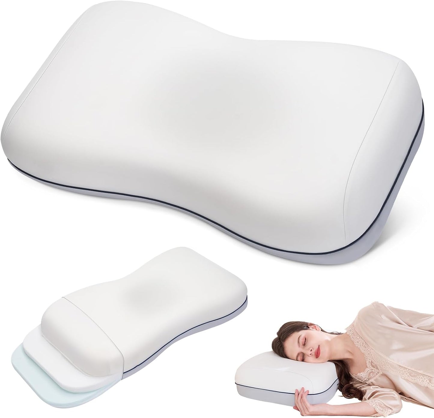 Cervical Neck Pillow, Adjustable Memory Foam for Neck Support, White