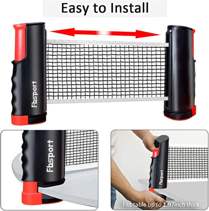 FBSPORT Ping Pong Paddle Set, Portable Table Tennis Set with Retractable Net, 2 Rackets, 6 Balls & Carry Bag for Indoor & Outdoor Games