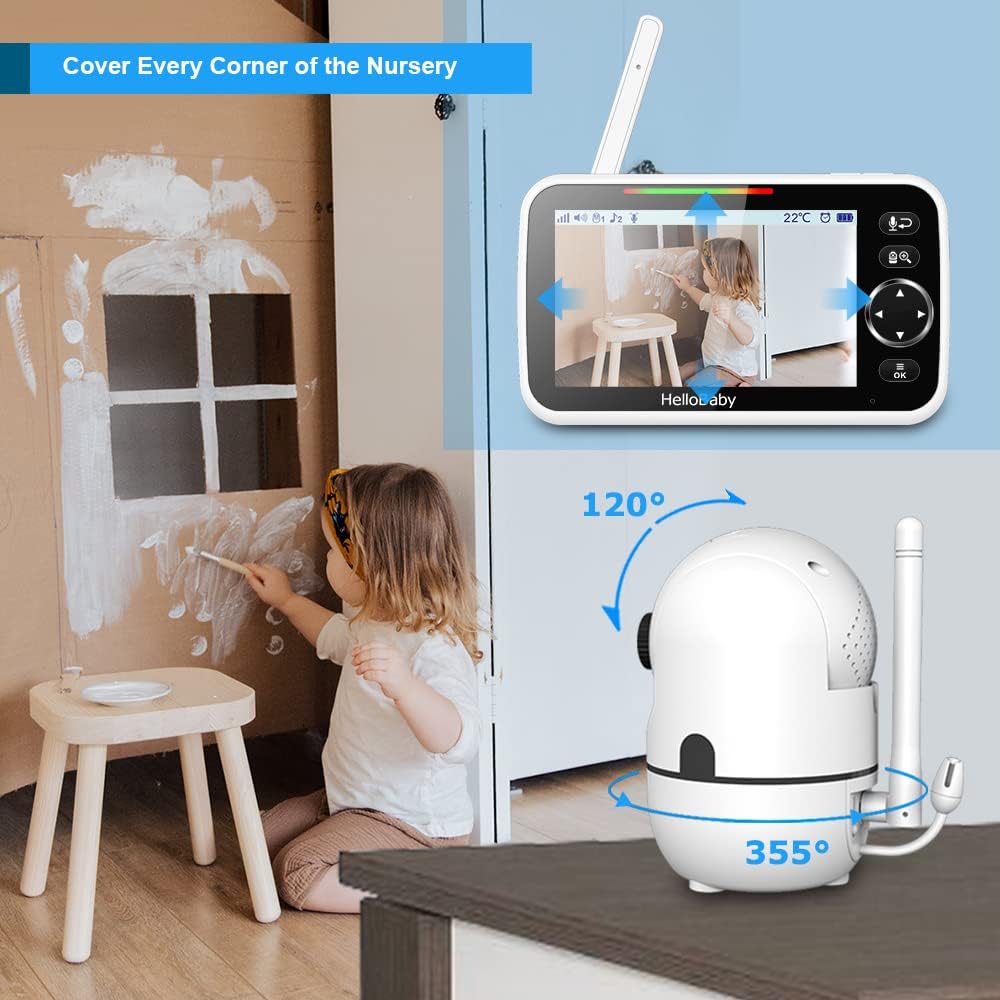 HelloBaby No WiFi Baby Monitor Camera and Audio HB6550, 5" Video Screen Trusted by 10M+ Families, 30H Battery, PTZ, Private No-WiFi, Night Vision, 1000ft, Easy Setup, 2-Way Talk, VOX, Travel Ready