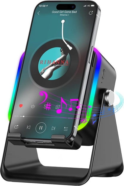 MILOUZ Wireless Induction Bluetooth Speaker with Phone Stand – 5-in-1 RGB Speaker for iPhone/Android/iPad (Black)