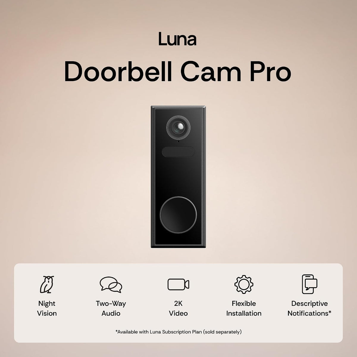 LUNA HOME Video Doorbell Pro, 4MP 180° Wide View Wireless Doorbell Camera with Chime, Dual-Band Wi-Fi, 2-Way Audio, Night Vision, IP67 Waterproof