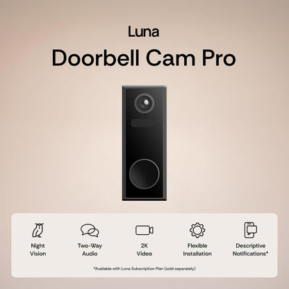 LUNA HOME Video Doorbell Pro, 4MP 180° Wide View Wireless Doorbell Camera with Chime, Dual-Band Wi-Fi, 2-Way Audio, Night Vision, IP67 Waterproof