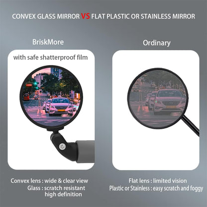 BriskMore Bike Bar End Mirrors, 2-Pack 3-Inch HD Convex Glass Bicycle Rearview Mirrors, 360° Rotatable & 180° Adjustable, Shatter-Resistant Mirrors for Flat & Drop Handlebars