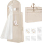 TANGKA Wedding Dress Garment Bag, 72-Inch Tri-Fold Bridal Gown Bag with 6 Pockets & 6 Accessory Pouches, Adjustable Buckle, Zippered Dress Storage Cover for Wedding, Prom & Travel, Beige