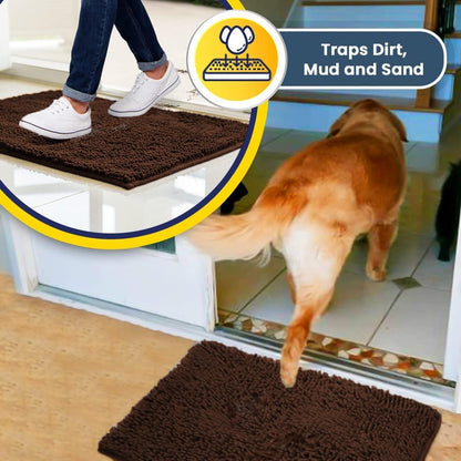 Muddy Mat® | Super Water Absorbent Door Mat Indoor, Microfiber Quick Dry Chenille Entryway Rug, Slip Resistant Front Door Mat, Indoor Mats for Entryway,Machine Washable Pet Rug, Choco Brown 6ft x 9ft