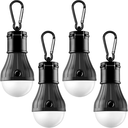 FLY2SKY Portable LED Camping Lights, 4-Pack Multicolor Tent Lanterns with Clip Hook, 150 Lumens Battery-Powered Emergency Lights, 3 Modes for Camping, Hiking & Power Outages