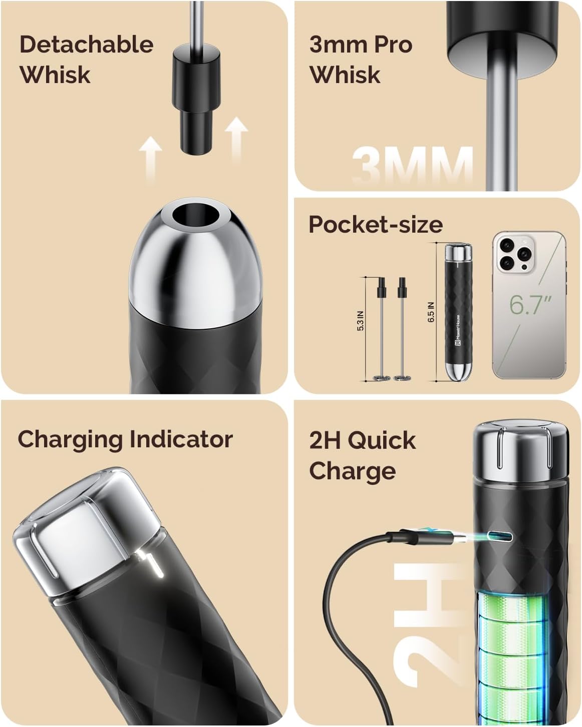 Maestri House LunaFro 2.0 Rechargeable Milk Frother