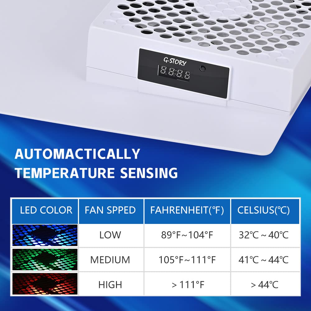 G-STORY PS5 Cooling Fan | Auto 3-Speed Adjustable Console Cooler with LED Temperature Display & RGB Lighting