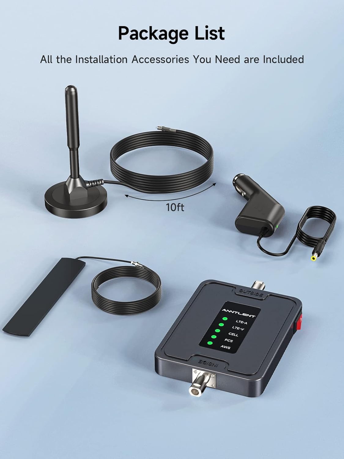 Cell Phone Signal Booster for Car, Truck and SUV Boosts Signal for All U.S. Carriers on Band 2, 4, 5, 12, 13 and 17 | Supports Multiple Devices | Easy to Setup