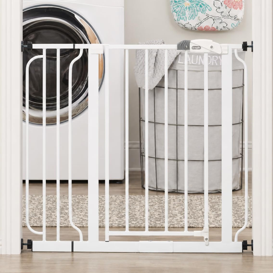 Regalo Easy Step Safety Gate, 29–38.5 Inch Extra Wide Baby Gate, 30-Inch Tall Pressure Mount Gate for Doorways & Bottom of Stairs, White
