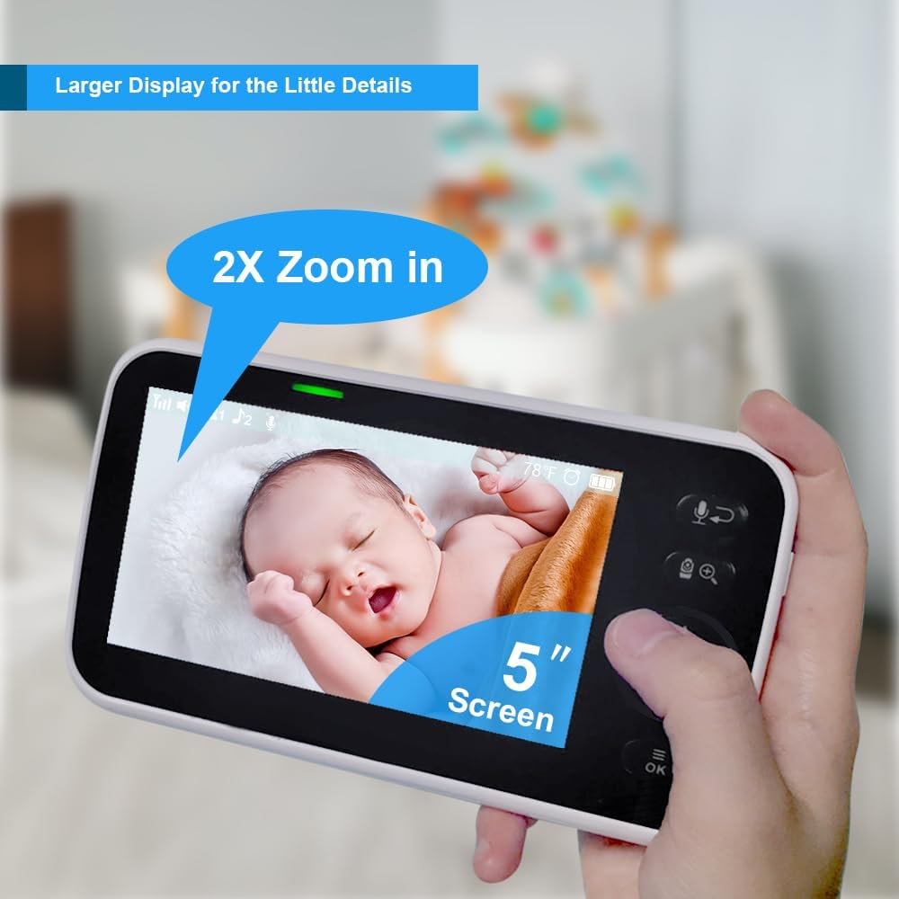 HelloBaby No WiFi Baby Monitor Camera and Audio HB6550, 5" Video Screen Trusted by 10M+ Families, 30H Battery, PTZ, Private No-WiFi, Night Vision, 1000ft, Easy Setup, 2-Way Talk, VOX, Travel Ready