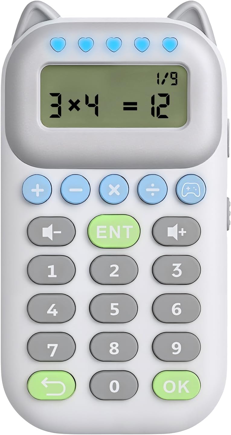 Umimile Math Games for Kids Ages 4-12, Portable Learning Toy with 4 Interactive Modes, Addition Subtraction Multiplication Division, Rechargeable Educational Game, Green