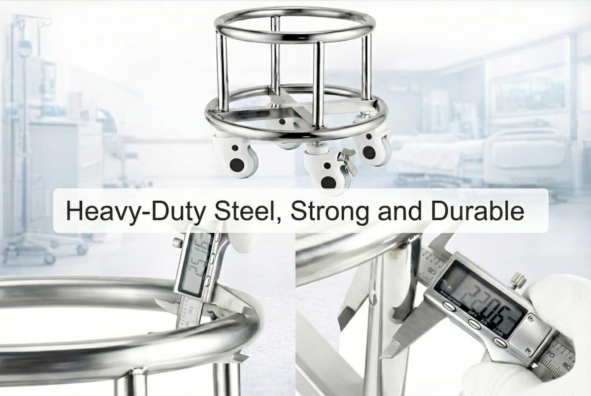 Stainless Steel Kick Bucket with Rolling Stand - Large 18 Quart Capacity, Removable Bason, Quiet Casters, Durable Frame - Ideal for Medical, Surgical, and Cleaning Use