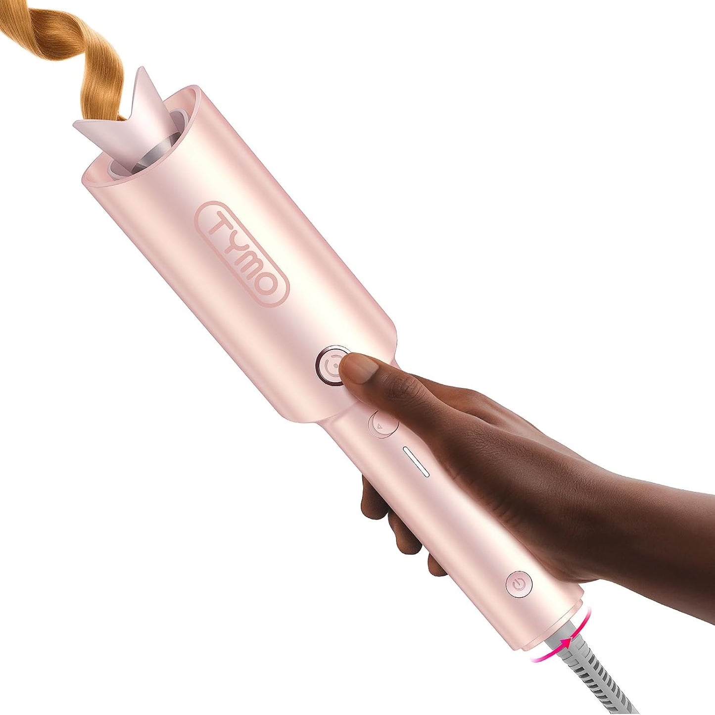 TYMO Automatic Rotating Curling Iron, TYMO CURLPRO Beach Waves Hair Curler 500 Million Ionic Curling Wand, Dual Voltage, Portable Lightweight for Travel, Ceramic Coating, 1 Inch, Pink
