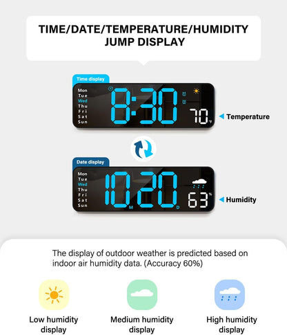 Digital Wall Clock with Large LED Display and Remote Control