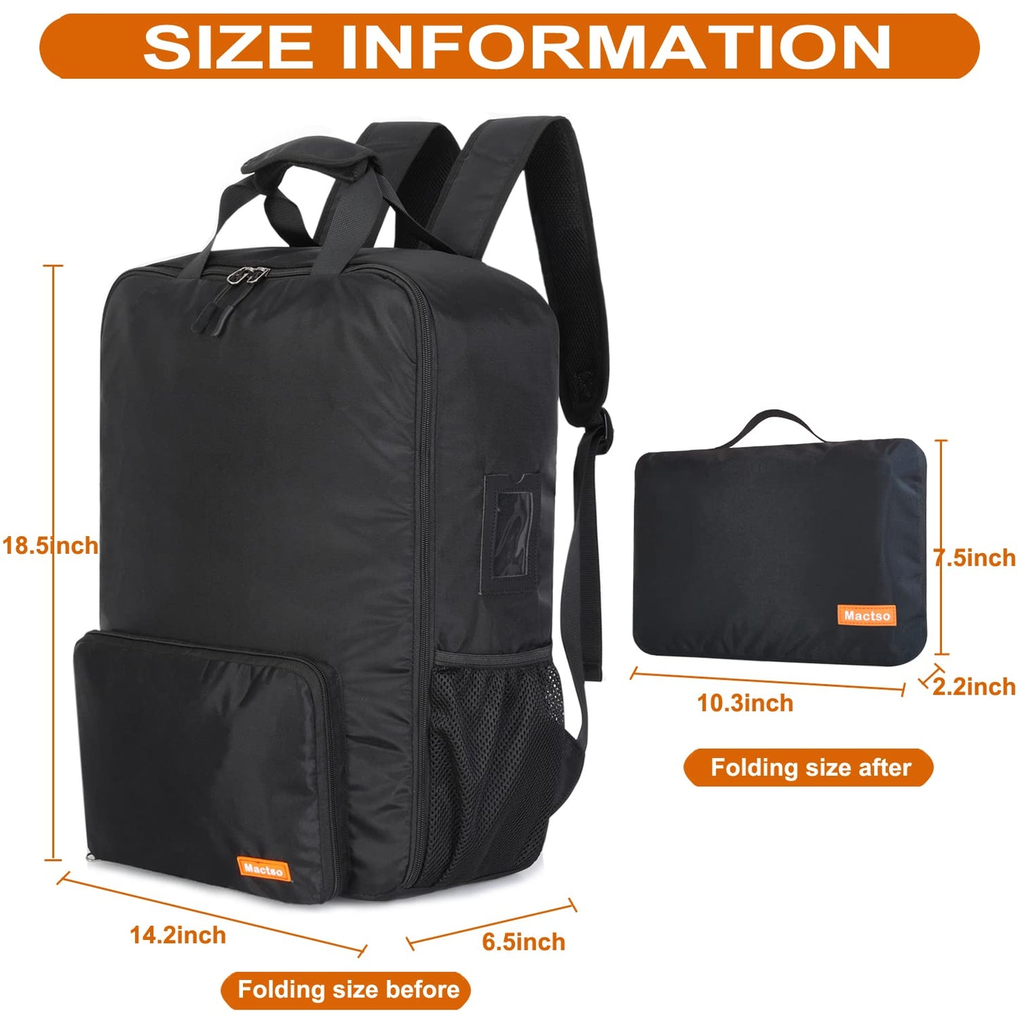 Mactso Stroller Travel Bag Compatible with GB Pockit and GB Pockit Plus All-Terrain, Lightweight Stroller Travel Backpack for Airplane, Water-Resistant Nylon, Black, Medium