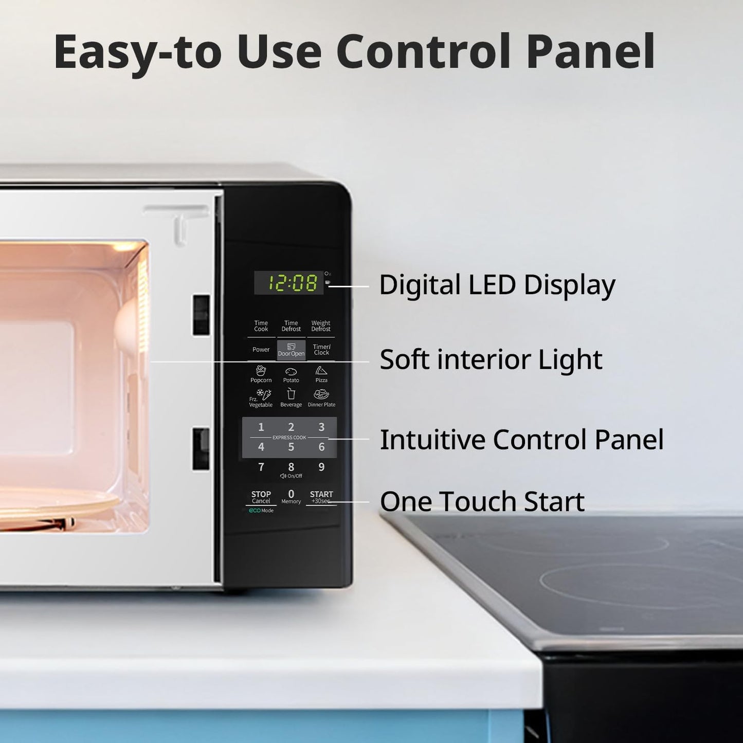 COMFEE' Countertop Microwave Oven, 0.7 Cu.Ft, 700W, Black, ECO Mode Sound On/Off, One-Touch Buttons, Child Safety Lock, for Dorm, Apartment, Office