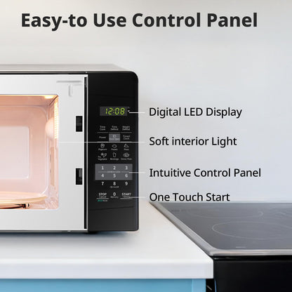 COMFEE' Countertop Microwave Oven, 0.7 Cu.Ft, 700W, Black, ECO Mode Sound On/Off, One-Touch Buttons, Child Safety Lock, for Dorm, Apartment, Office