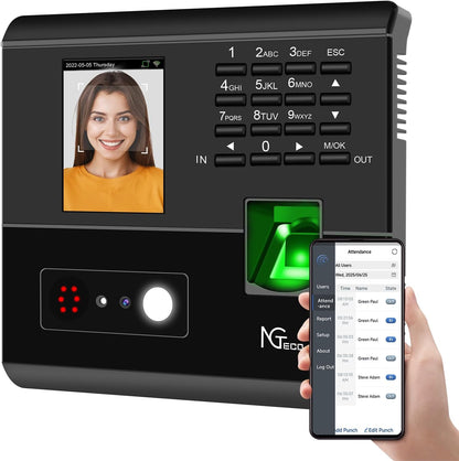 NGTeco GK-MB-1-MG 4-in-1 Employee Time Clock | Face, Fingerprint, RFID & PIN Attendance System with WiFi App