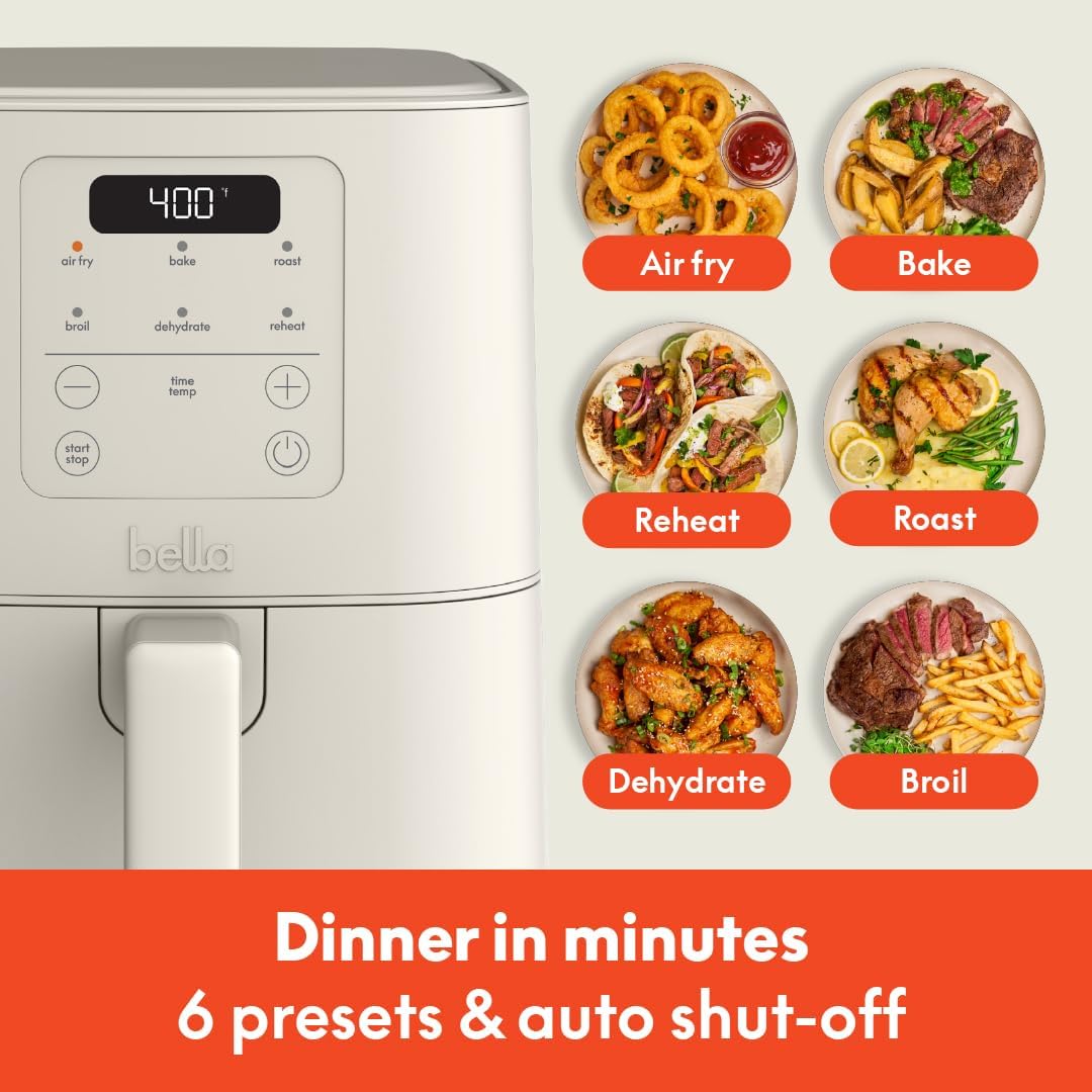 bella Fits-anywhere Slim 4qt Air Fryer, Non-Toxic Coating, Oatmilk