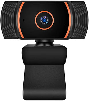 HyperionFlo Essentials HD 1080p Webcam with Built-In Microphone, 360° Rotation & Tilt, USB Plug-and-Play Camera, Black and Orange