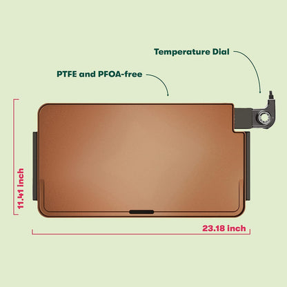 bella XL 12"x22" Electric Ceramic Titanium Non-Toxic Griddle, Copper/Black