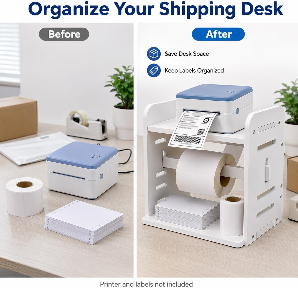 HyperionFlo Essentials 3-in-1 Thermal Label Holder Stand for 4 x 6 Labels, Roll & Fan-Fold Label Organizer, White PVC