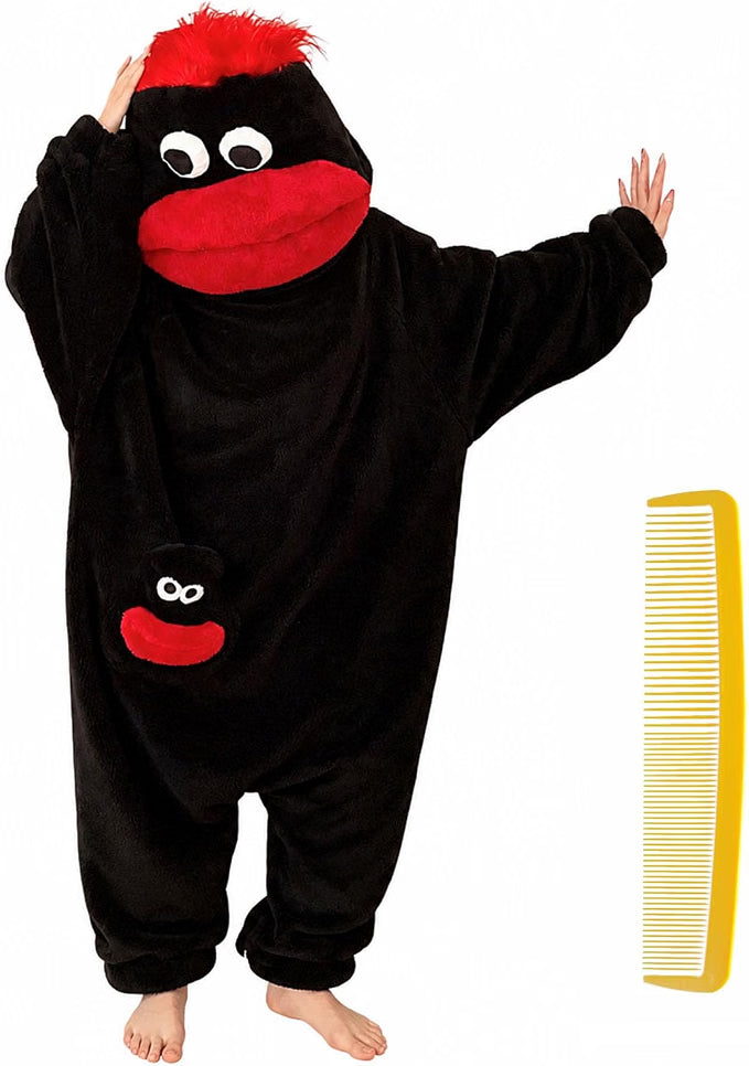 HyperionFlo Essentials Big Mouth Monster Onesie, Plush Fleece Hooded Pajamas, Cozy Unisex Loungewear & Halloween Costume, Black