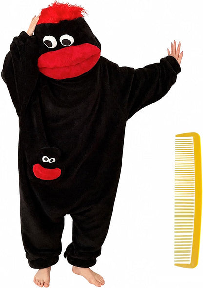 HyperionFlo Essentials Big Mouth Monster Onesie, Plush Fleece Hooded Pajamas, Cozy Unisex Loungewear & Halloween Costume, Black