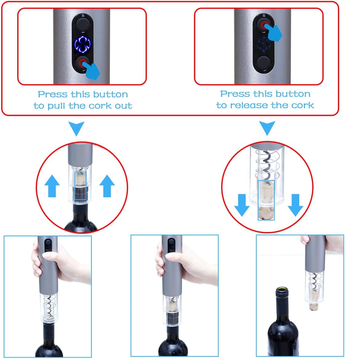 Hotool Rechargeable Electric Wine Opener Set, Automatic USB-C Corkscrew with Wine Aerator, Foil Cutter & Vacuum Stopper, Silver