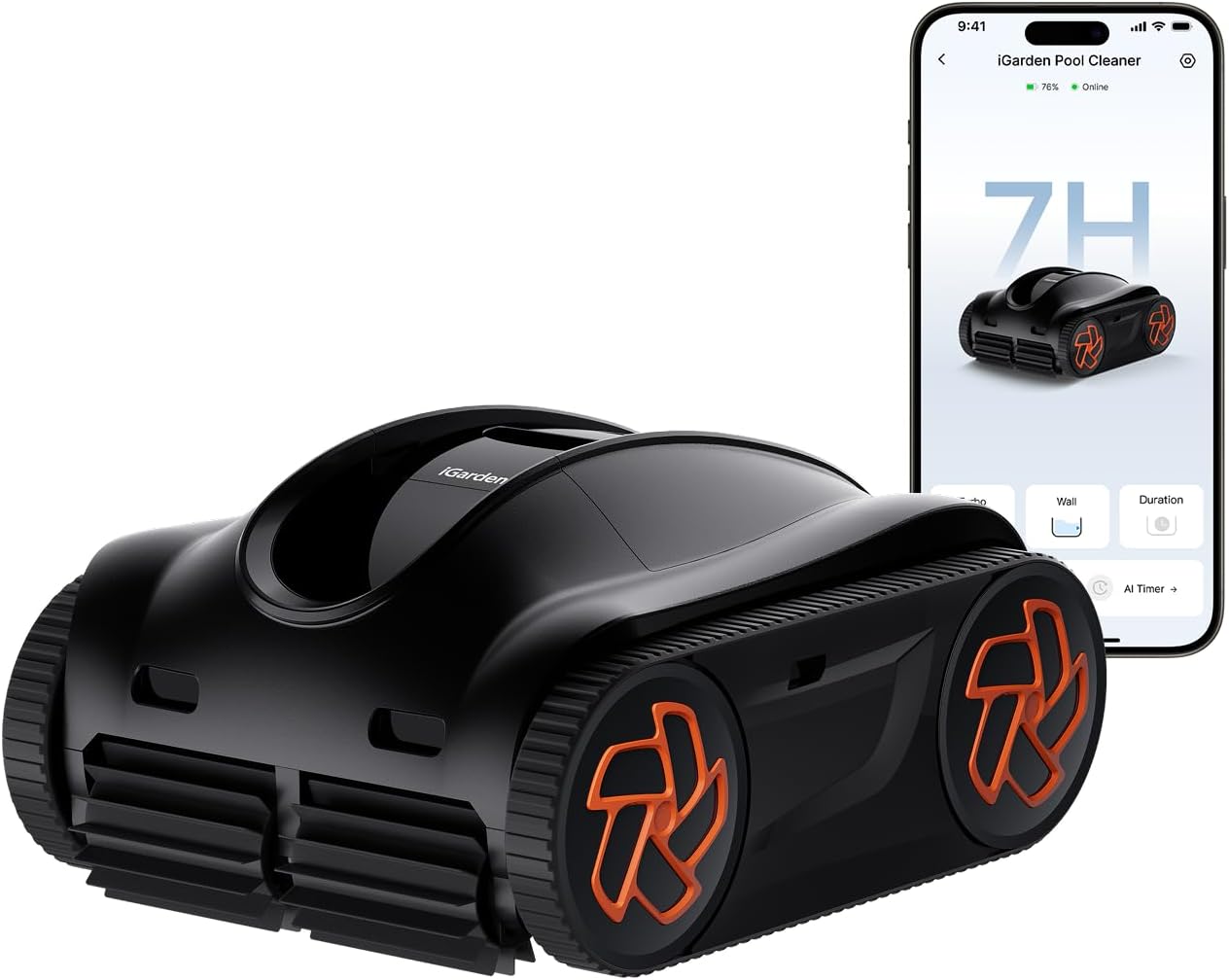 iGarden K Series Cordless Robotic Pool Vacuum – 22,000 LPH Turbo Suction, 7H Runtime, Smart Navigation