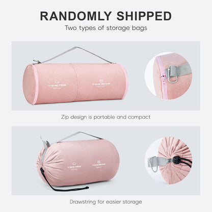 urnexttour Travel Pillow and Blanket Set Neck Pillow Airplane Foam Pink 43x60 Inch Plane Blanket, Traveling Compact Storage Bag, Eye Mask, and Earplugs for Ultimate Flight Comfort, Women and Men