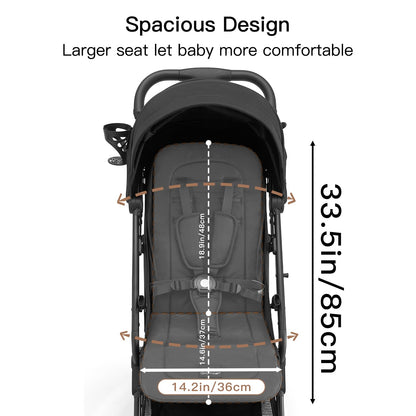 Gromast Compact Fold Baby Stroller, Lightweight Travel Toddler Stroller with One-Click Fold, UPF50+ Canopy, Cup Holder, UV Protected & Waterproof, One-Hand Folding, Black