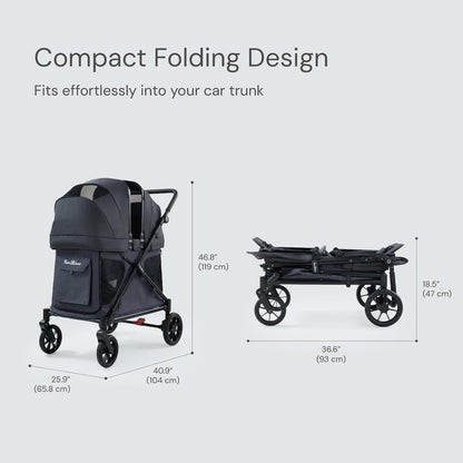 Familidoo Q2 Multi-Use 2 Seat Kids Wagon Stroller, Foldable Lightweight All-Terrain Stroller Wagon for Kids & Pets, Magnetic Safety Harness, Rain Cover, Charcoal Gray